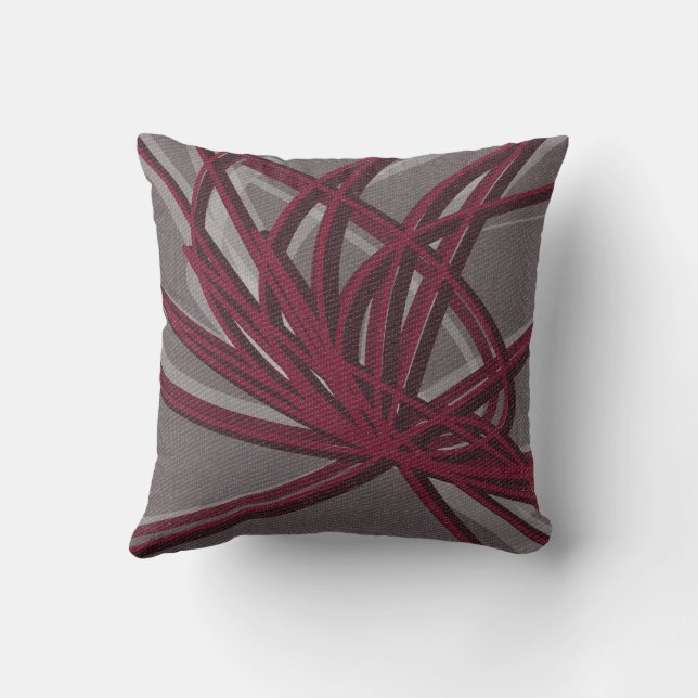 Grey & Burgundy Artistic Abstract Fabric Texture Cushion (Back)