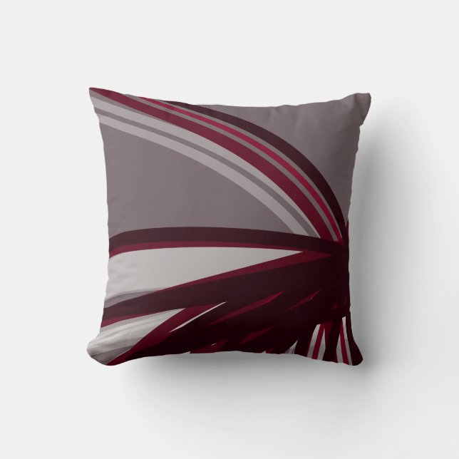 Grey & Burgundy Artistic Abstract Linear Design Cushion (Front)
