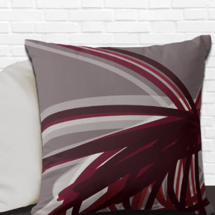 Grey & Burgundy Artistic Abstract Ribbon Design Cushion