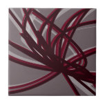 Grey & Burgundy Artistic Abstract Ribbon | Large Tile<br><div class="desc">Grey and burgundy ceramic tile features an artistic abstract ribbon composition with shades of burgundy wine and grey with white accents on a grey background.</div>