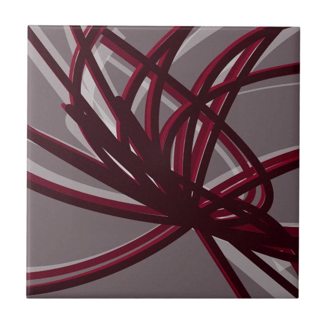 Grey & Burgundy Artistic Abstract Ribbon Tile (Front)