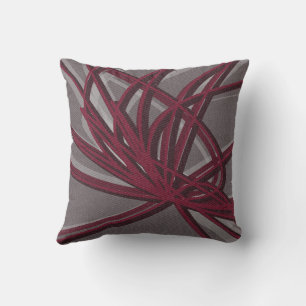 Grey & Burgundy Artistic Abstract Ribbons Cushion