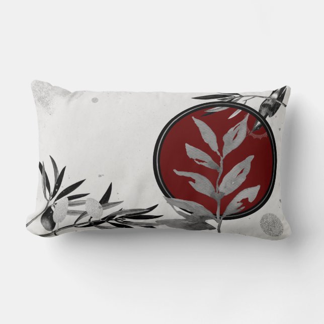 Grey & Burgundy Artistic Abstract Watercolor  Lumbar Cushion (Front)