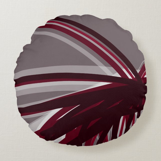 Grey & Burgundy Artistic Ribbons Round Pillow (Front)
