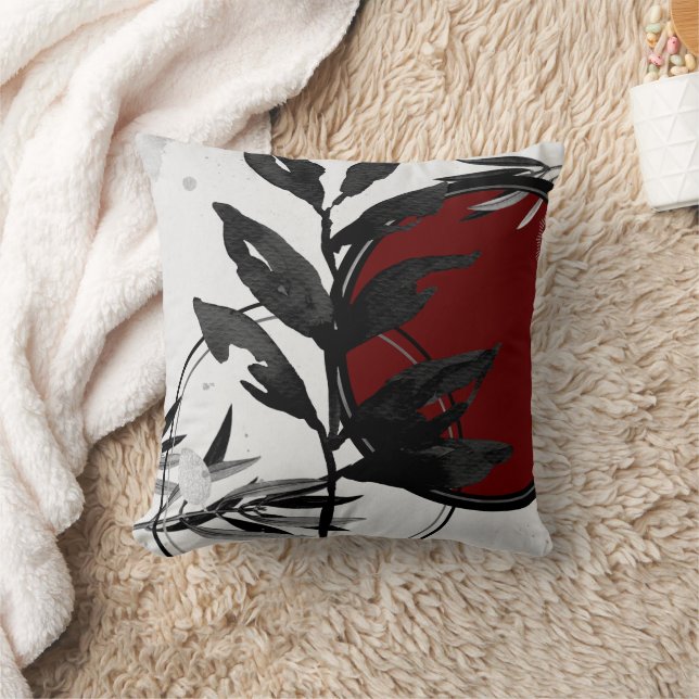 Grey Burgundy & Black Artistic Abstract Watercolor Cushion (Blanket)