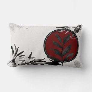 Grey Burgundy & Black Artistic Abstract Watercolor Lumbar Cushion
