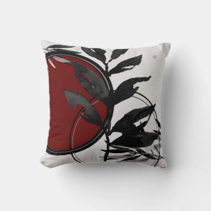 Grey Burgundy & Black Artistic Watercolor Leaves Cushion