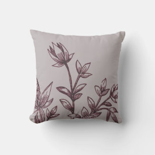 Grey & Burgundy Botanical Rhatany Flowers Cushion