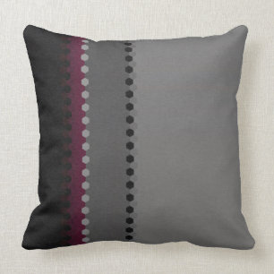 Grey Burgundy Dot Stripe Pattern Cushion