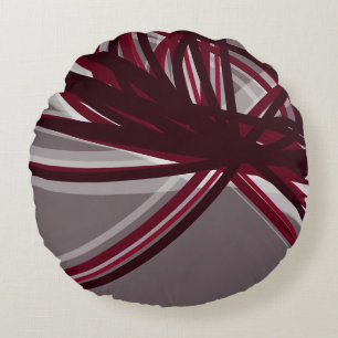 Grey & Burgundy Elegant Ribbon Design Round Cushion
