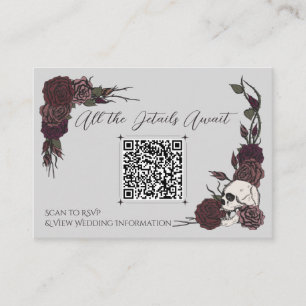 Grey & Burgundy Floral Skull Wedding QR Enclosure Card