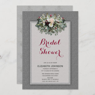 Grey Burgundy Floral Watercolor Bridal Shower Invitation
