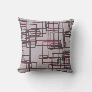 Grey & Burgundy Mid-Century Modern Geometric Cushion