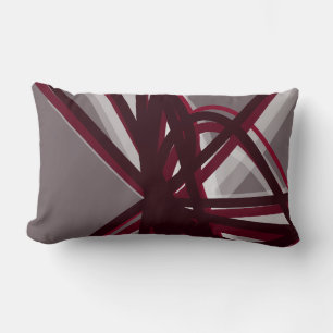 Grey & Burgundy Modern Artistic Abstract Lumbar Cushion