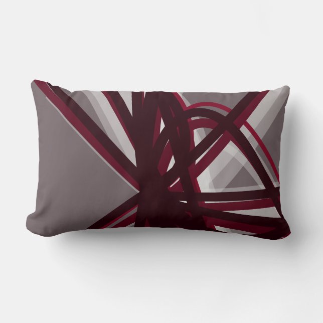 Grey & Burgundy Modern Artistic Abstract Lumbar Cushion (Front)