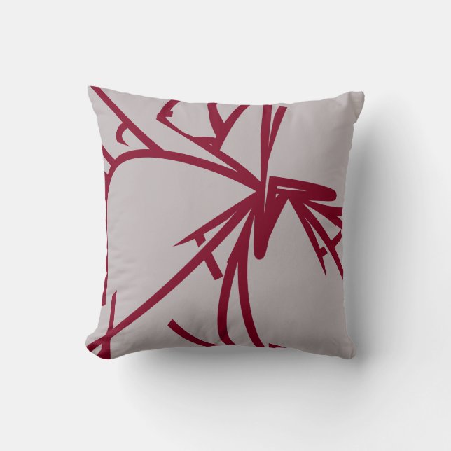 Grey & Burgundy Modern Elegant Abstract Bamboo Cushion (Front)