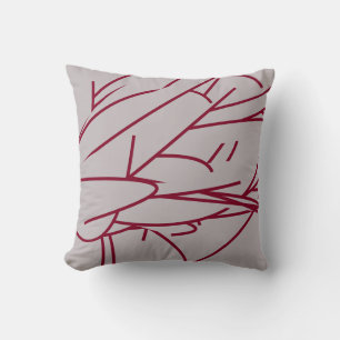 Grey & Burgundy Modern Elegant Abstract Feather Cushion