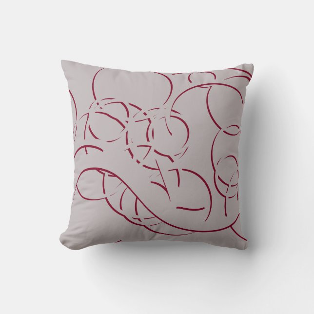 Grey & Burgundy Modern Elegant Abstract Swirls Cushion (Front)