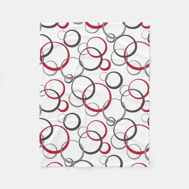 Grey burgundy Red Circles White Fleece Blanket (Front)