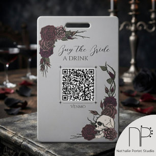Grey & Burgundy Skull Drink Payment Badge ID Badge