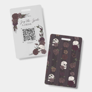 Grey & Burgundy Skull Drink Payment Badge ID Badge