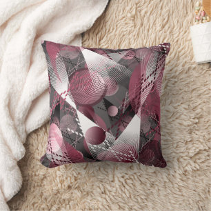 Grey, Burgundy, white abstract pattern. Cushion