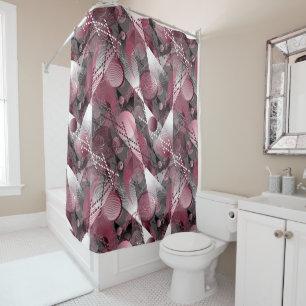 Grey, Burgundy, white abstract pattern. Shower Curtain