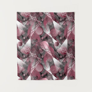 Grey, Burgundy, white abstract pattern. Tapestry