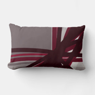 Grey Burgundy & White Artistic Abstract Linear Lumbar Cushion