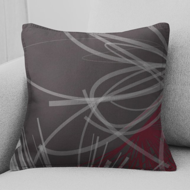 Grey & Burgundy Wine Abstract Ribbon Design Cushion (Creator Uploaded)