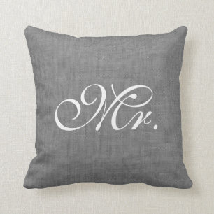 Grey Burlap Mr. Pillow