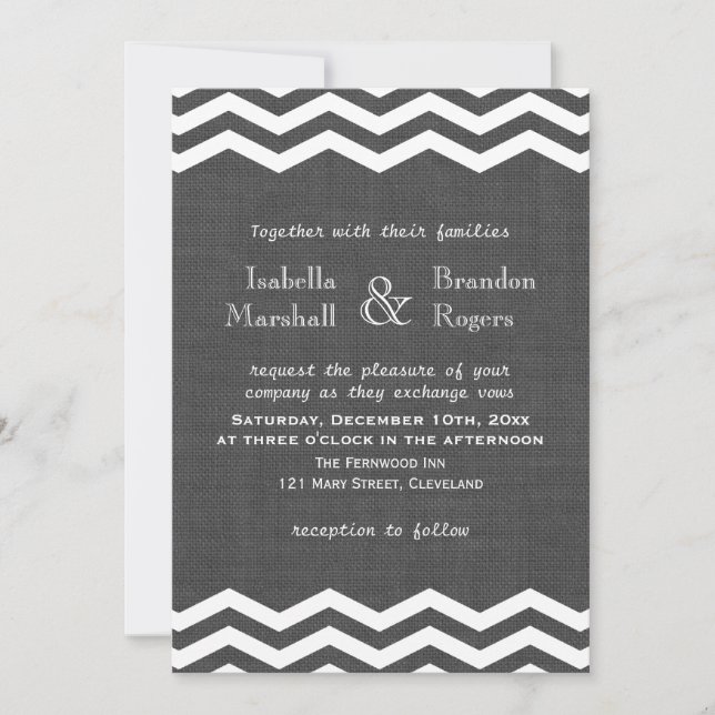 Grey Burlap Wedding Invitation (Front)
