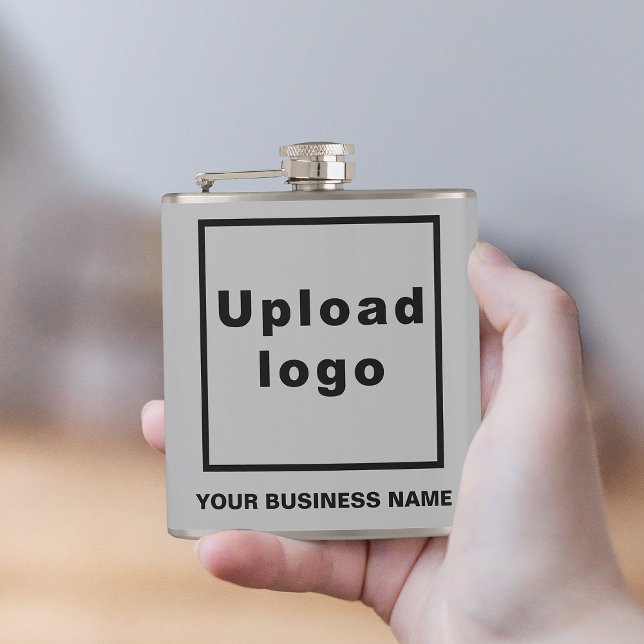 Grey Business Brand on Vinyl Wrapped Flask (Your business name and logo on gray vinyl wrapped flask.)