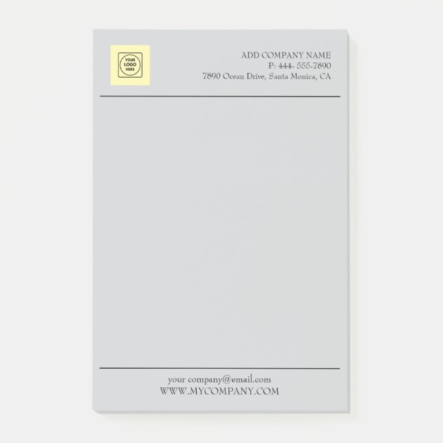 Grey Business Logo Branding Minimal letterhead Post-it Notes (Front)