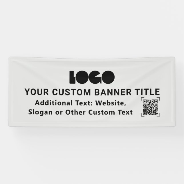 Grey Business Logo Company QR Promo Custom 2,5x6 Banner (Horizontal)