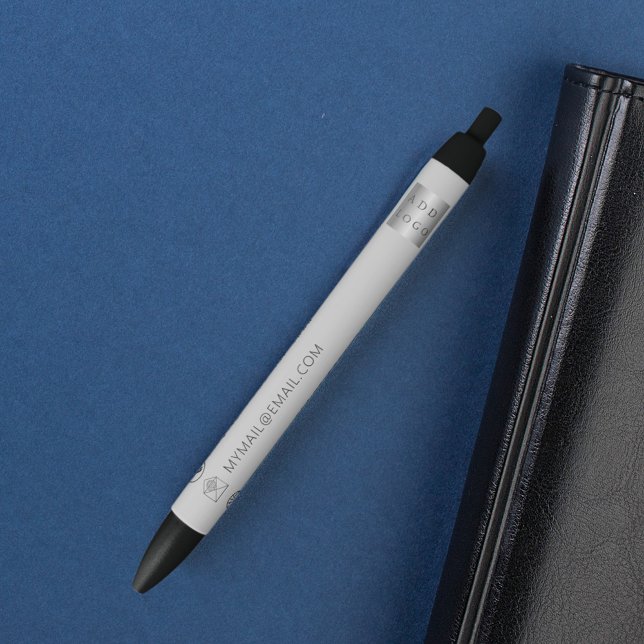 Grey business logo name phone mail website black ink pen (Creator Uploaded)