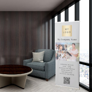 Grey business logo photo QR-code Retractable Banner