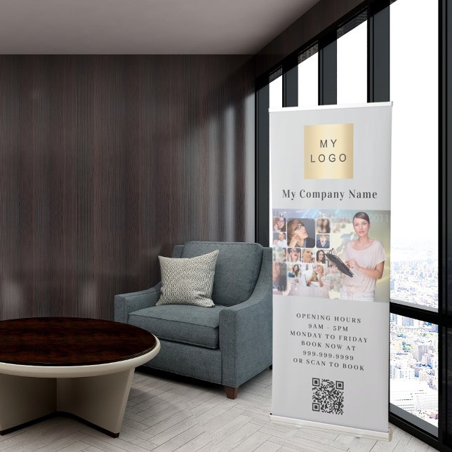 Grey business logo photo QR-code Retractable Banner (Creator Uploaded)
