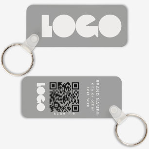 Grey Business Logo & QR Code, Company Horizontal Key Ring
