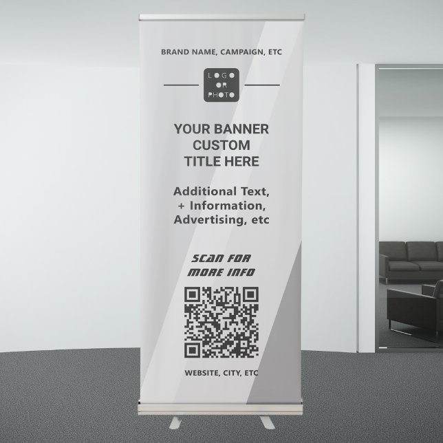 Grey Business Logo QR code Company Simple Custom Retractable Banner (Creator Uploaded)