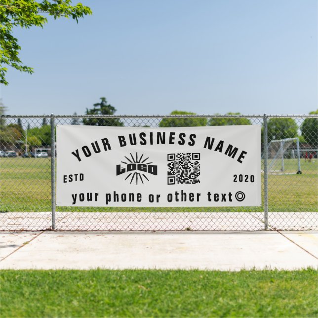 Grey Business logo Qr code outdoor 10' long Vinyl Banner (Insitu)
