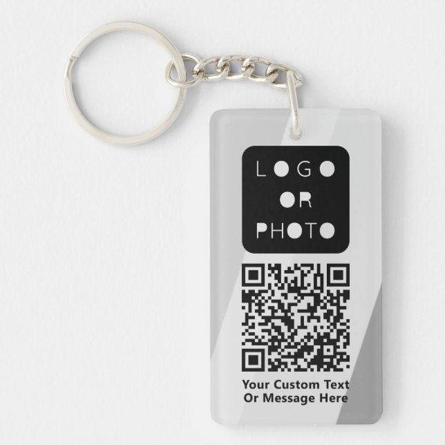 Grey Business Logo QR code Photo Simple Office Key Key Ring (Front)