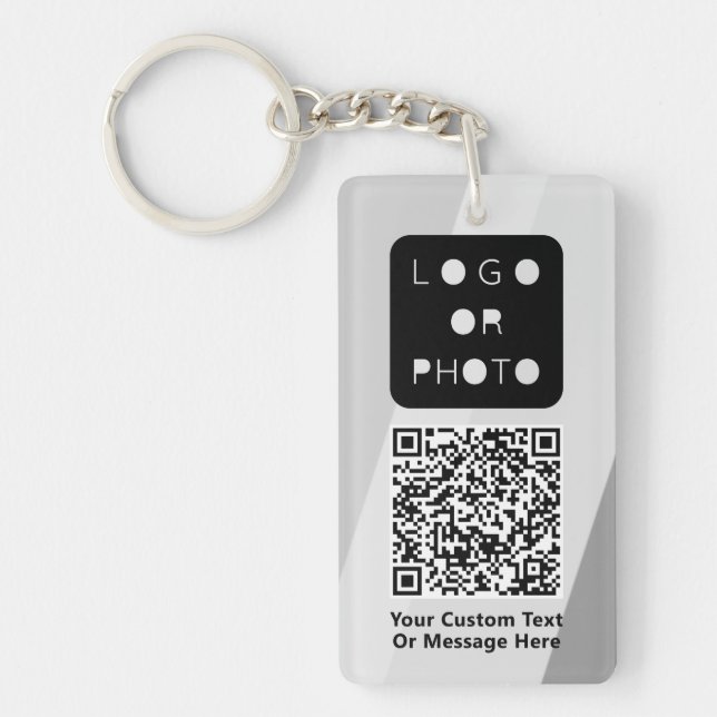 Grey Business Logo QR code Photo Simple Office Key Ring (Front)