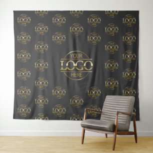 Grey Business Logo Step & Repeat Backdrop Banner Tapestry