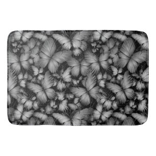 Grey Butterflies Print Bath Mat