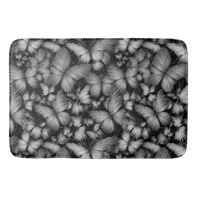Grey Butterflies Print Bath Mat (Front)