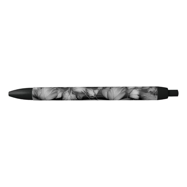 Grey Butterflies Print Black Ink Pen (Front)
