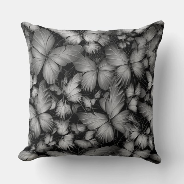 Grey Butterflies Print Cushion (Front)