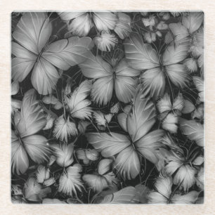 Grey Butterflies Print Glass Coaster
