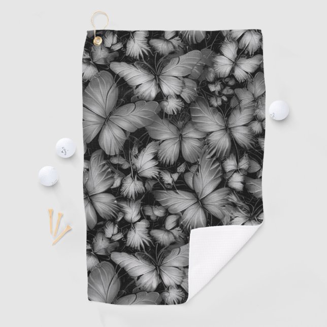 Grey Butterflies Print Golf Towel (InSitu)